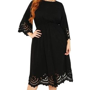 Laser Cut Out Solid Scallop A-line Dress